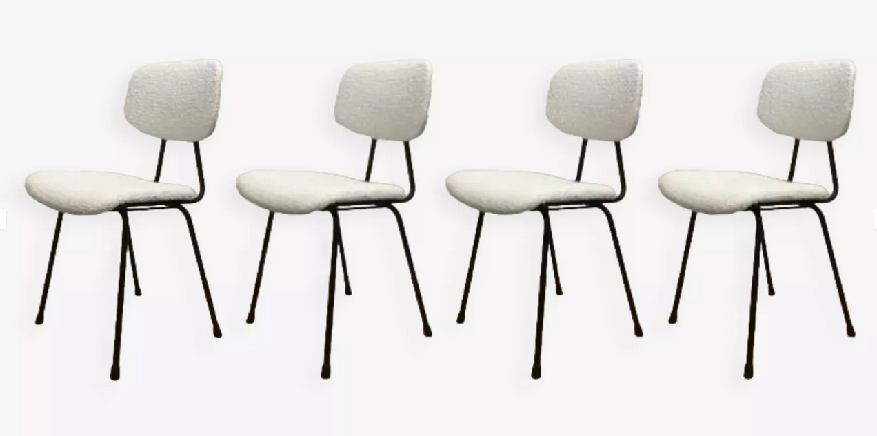 Series of 4 Kembo chairs reupholstered loop
