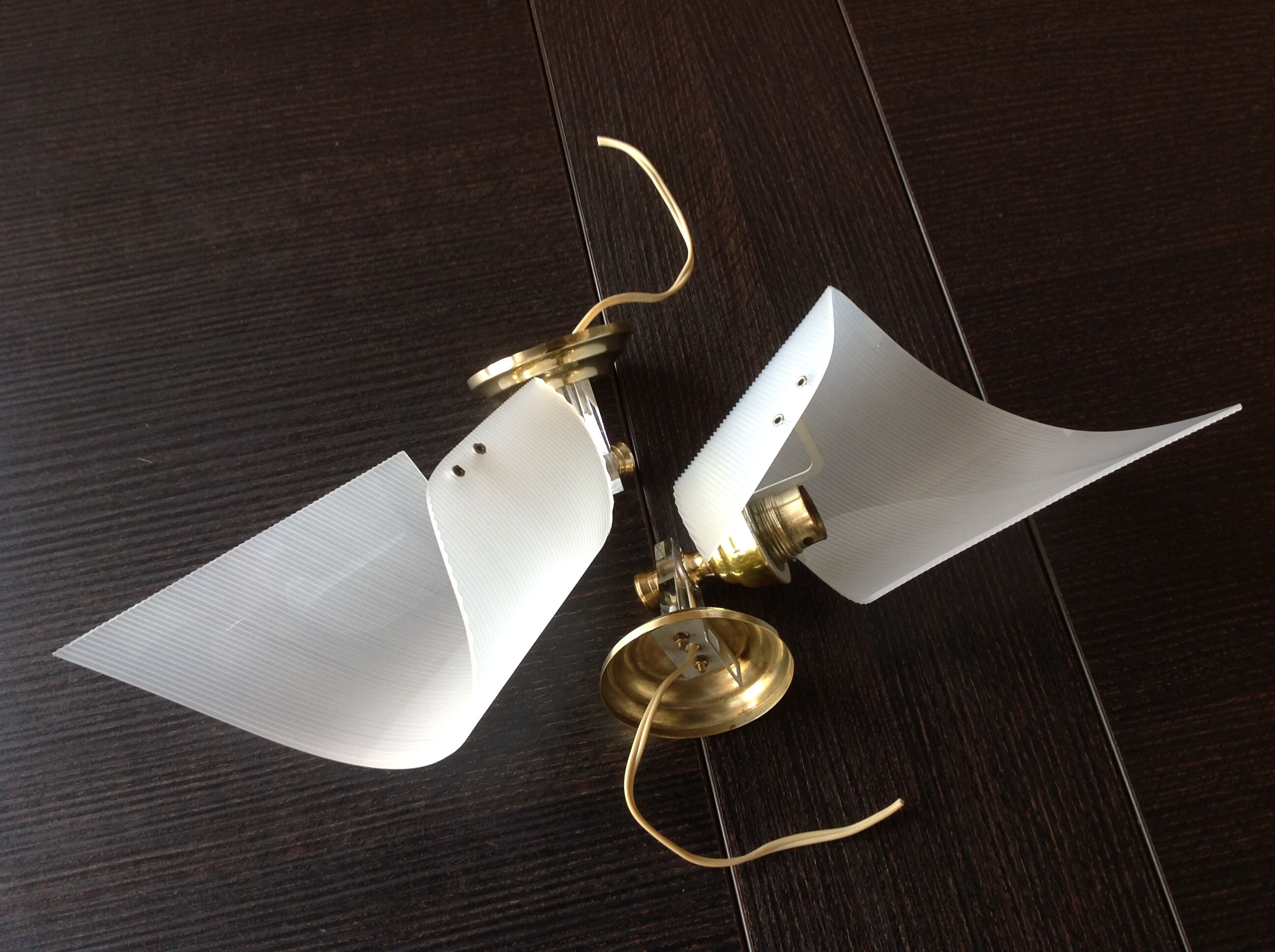 Pair of brass and perspex white /vintage 50-60s wall light