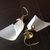 Pair of brass and perspex white /vintage 50-60s wall light