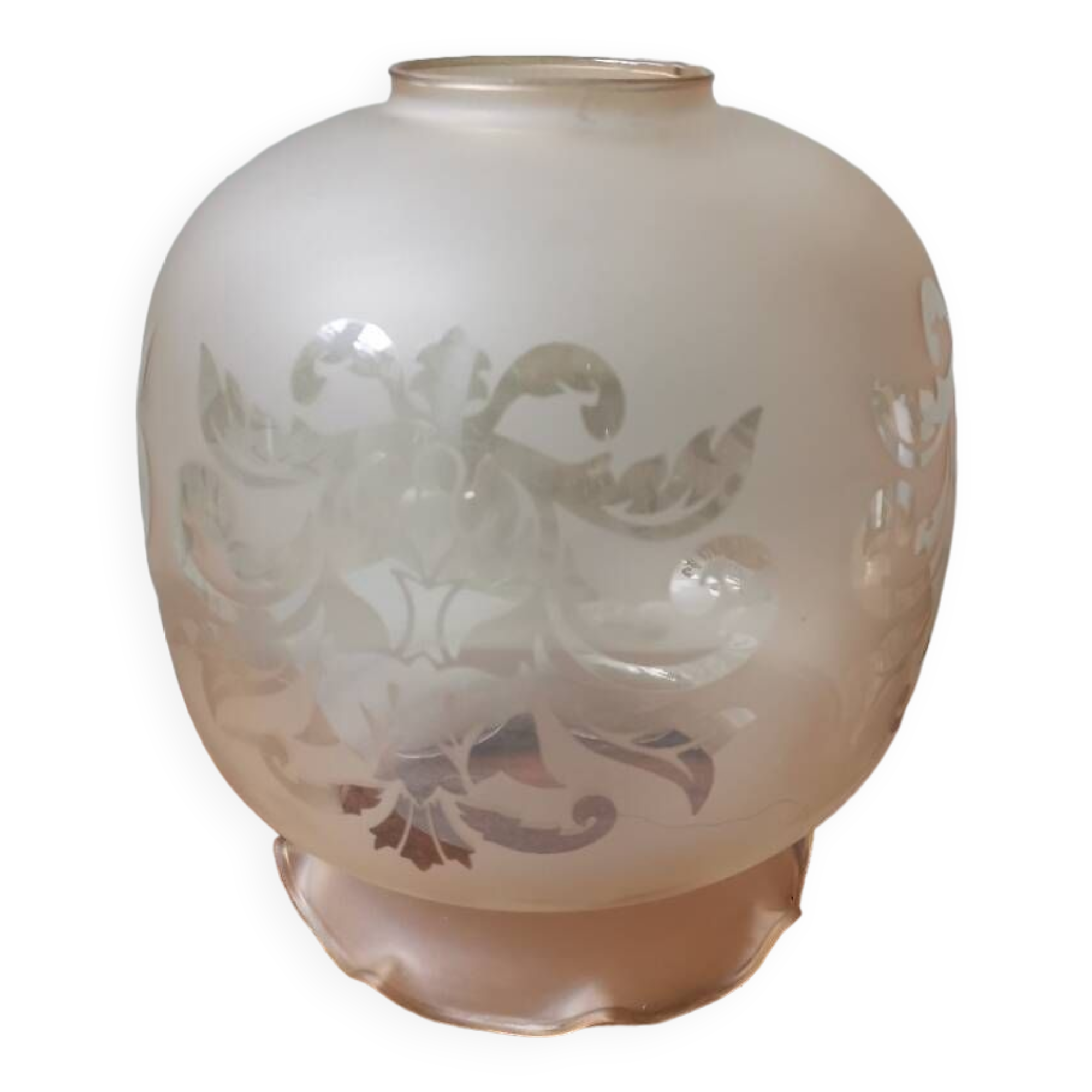 Globe de lampe en verre ambré vintage sablé motif fleurs baladeuse supension