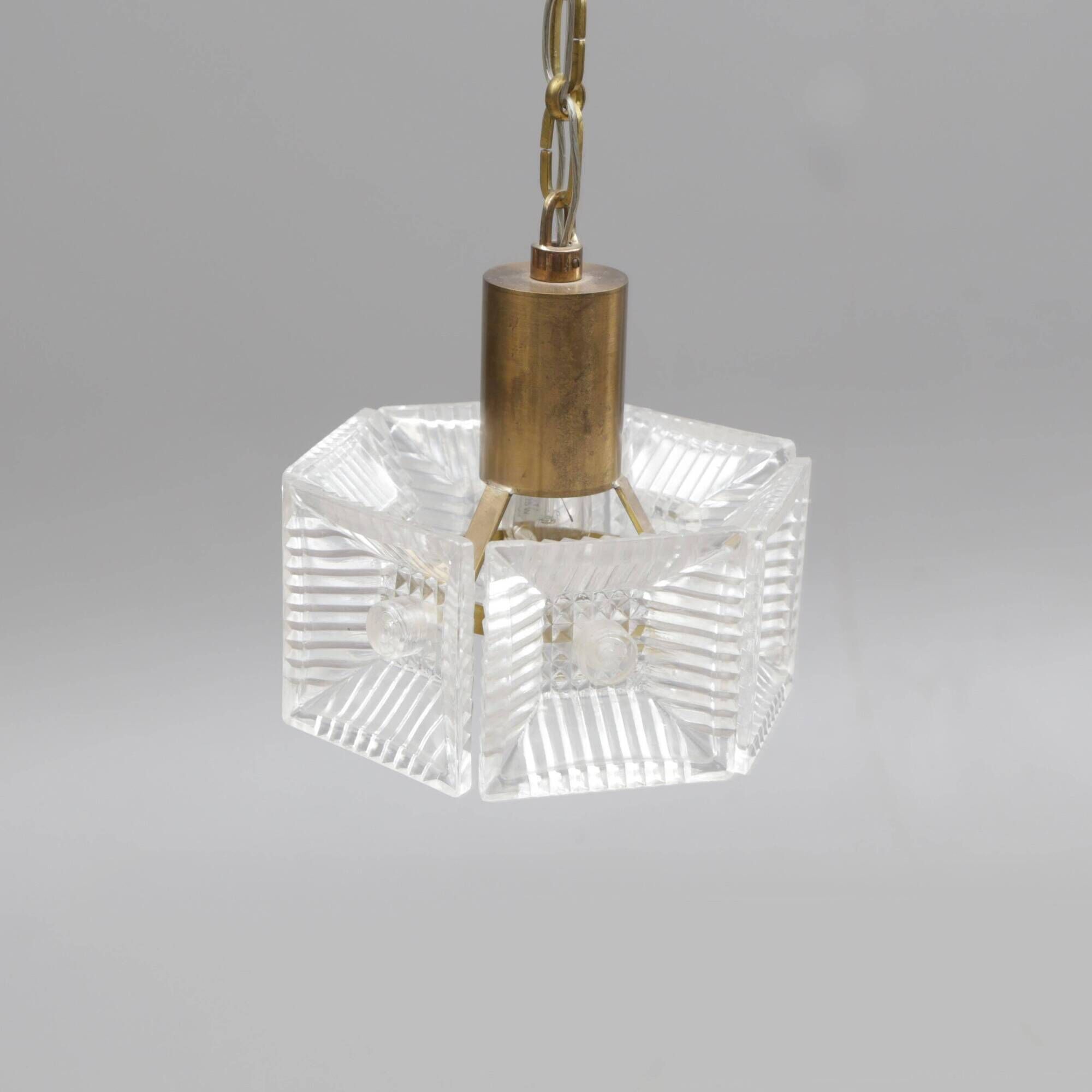 Ceiling light by Carl Fagerlund for Orrefors, brass and moulded glass, Sweden 1960.