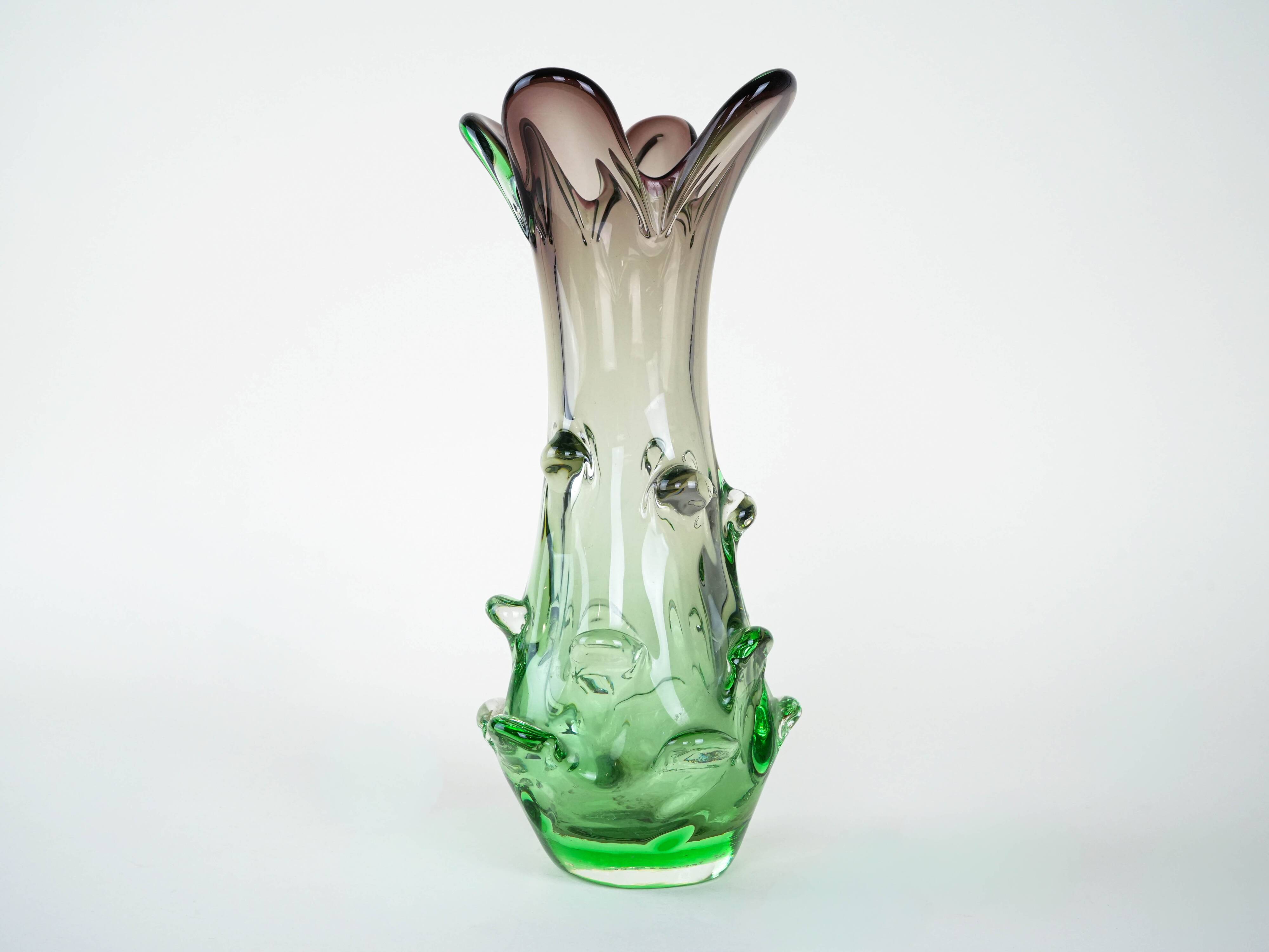 Green vase, Murano glass, 1960s, made in Italy