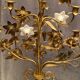 Pair of church candlesticks decorated with brass and opaline flowers nineteenth