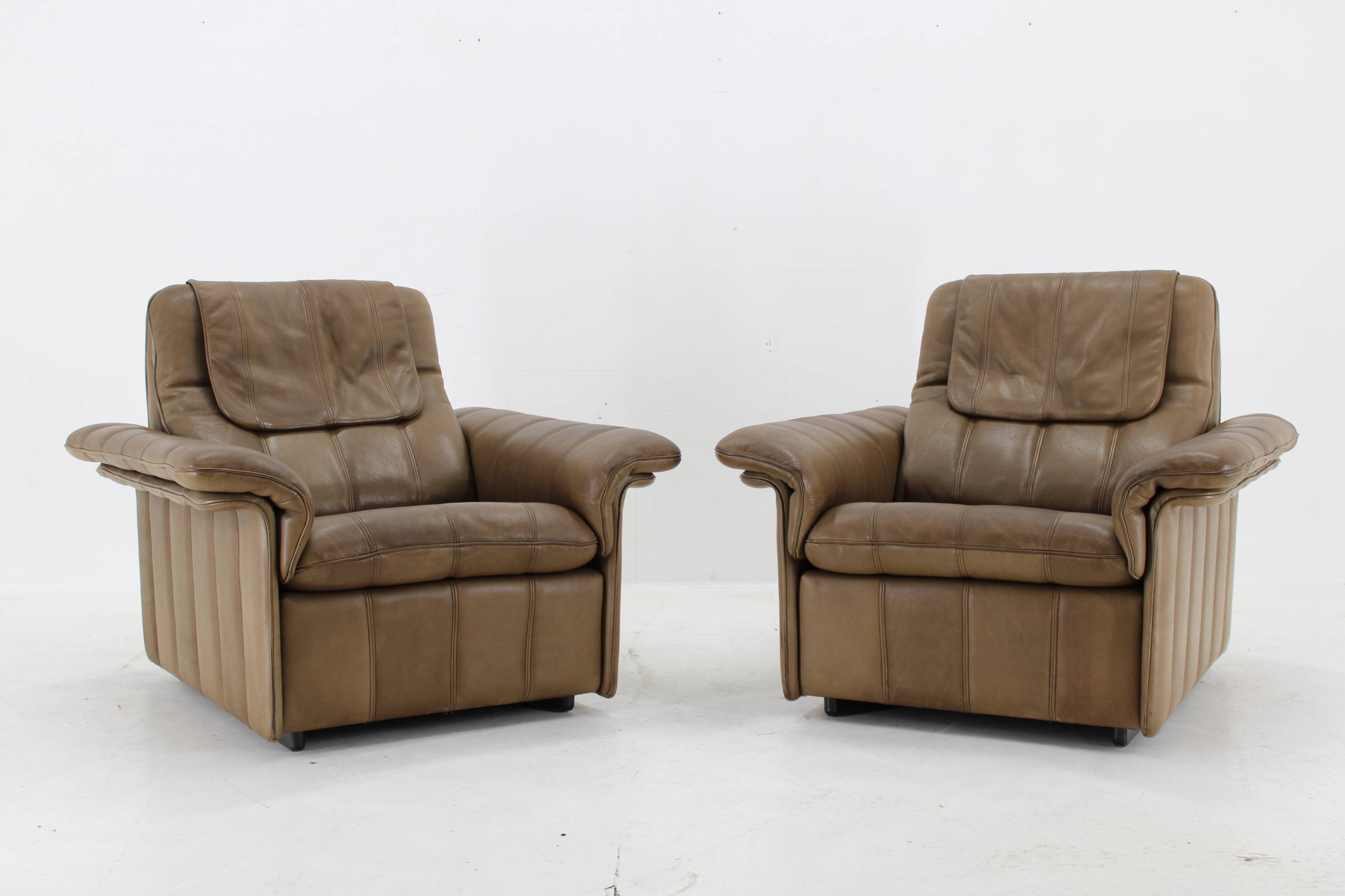1970s Pair of Exclusive De sede Buffalo Leather Armchairs, Switzerland