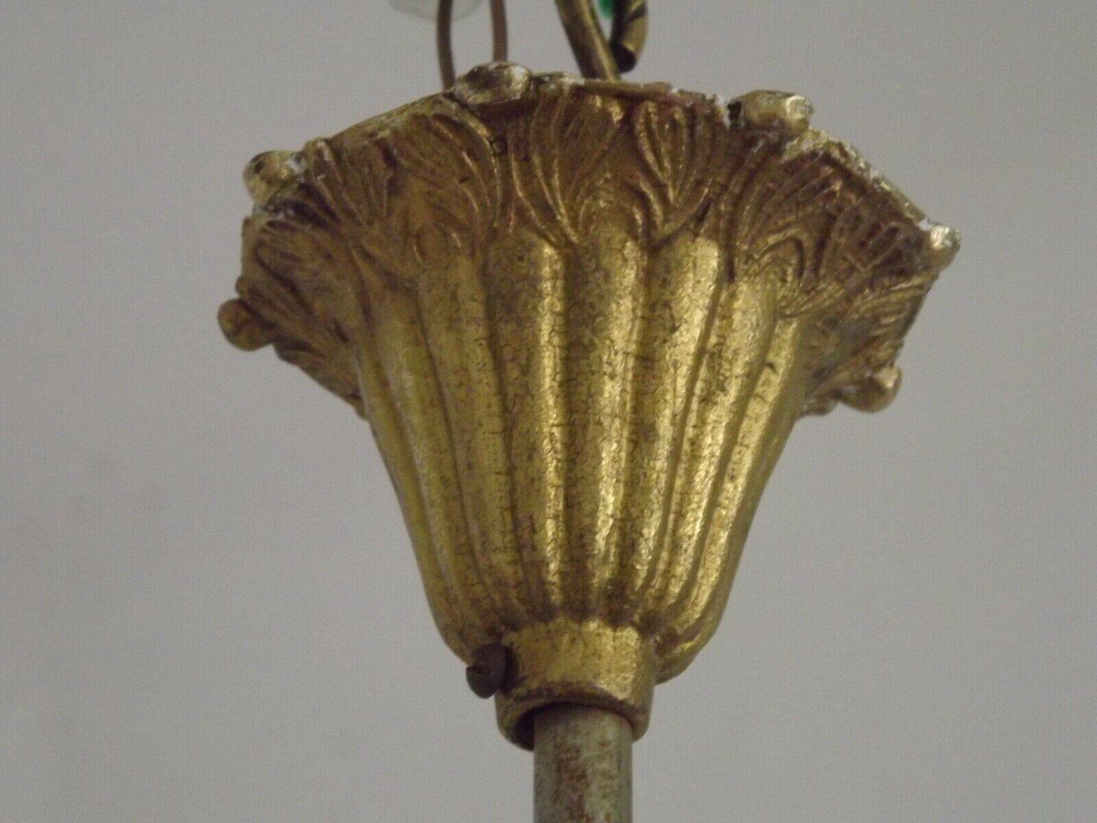 Vintage French Round Gold Metal and Brass 2 Light Lantern Ceiling Light 4724