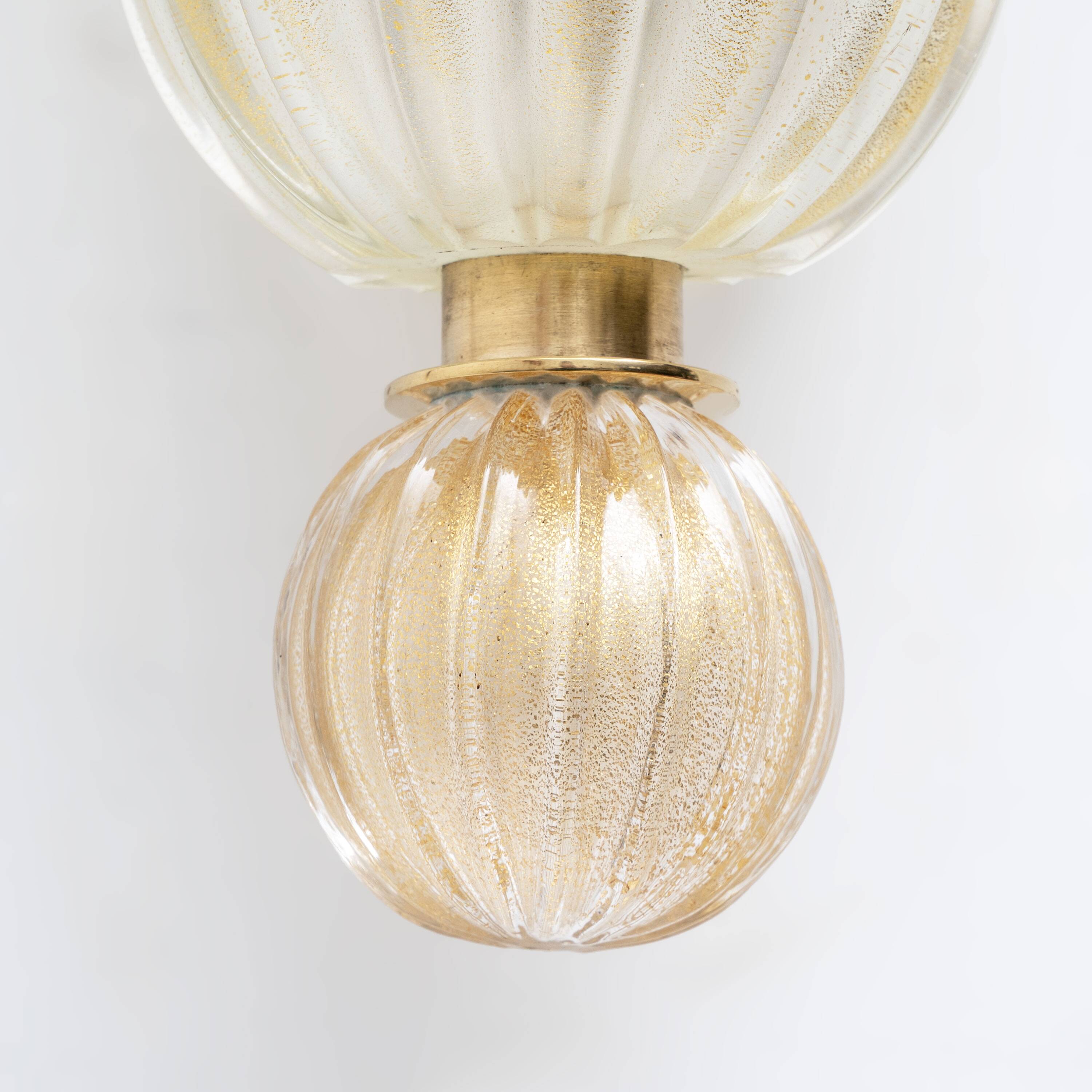 Pair of Murano Glass Wall Sconces with Gold Dust Inclusions