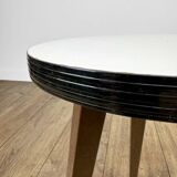 Tripod pedestal table with white top and spindle legs, 50s