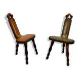 Set of 2 mid century brutalist oak tripod stools, 1960s