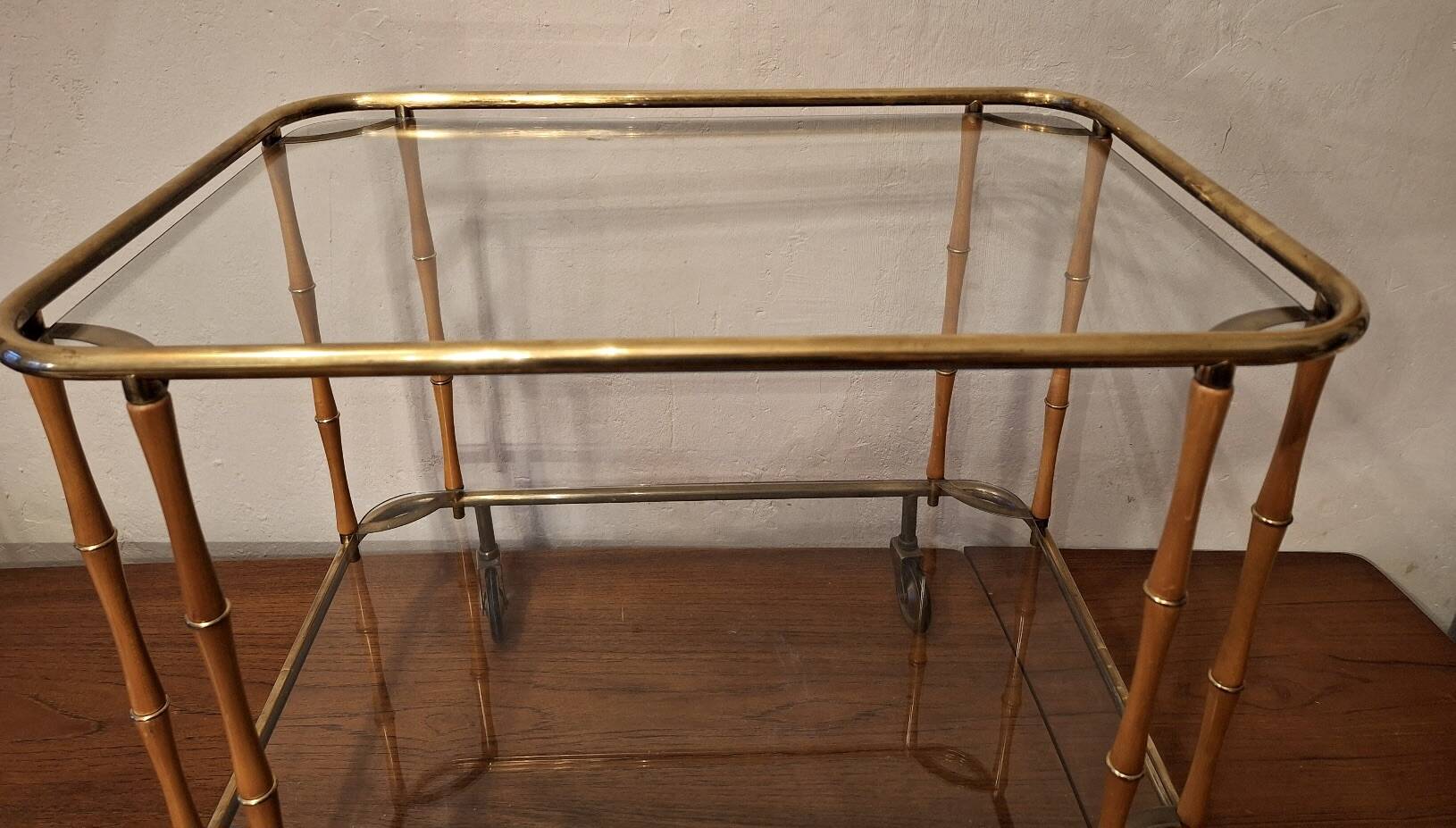 Faux bamboo cocktail trolley bar cart attr. Maison Jansen, France 1950s-60s