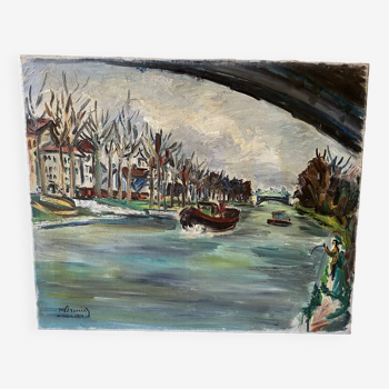 Painting on canvas representing the Seine