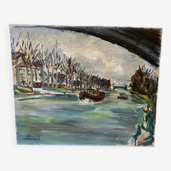 Peinture sur toile représentant la Seine