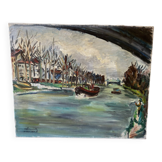 Peinture sur toile représentant la Seine