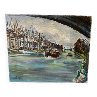 Painting on canvas representing the Seine