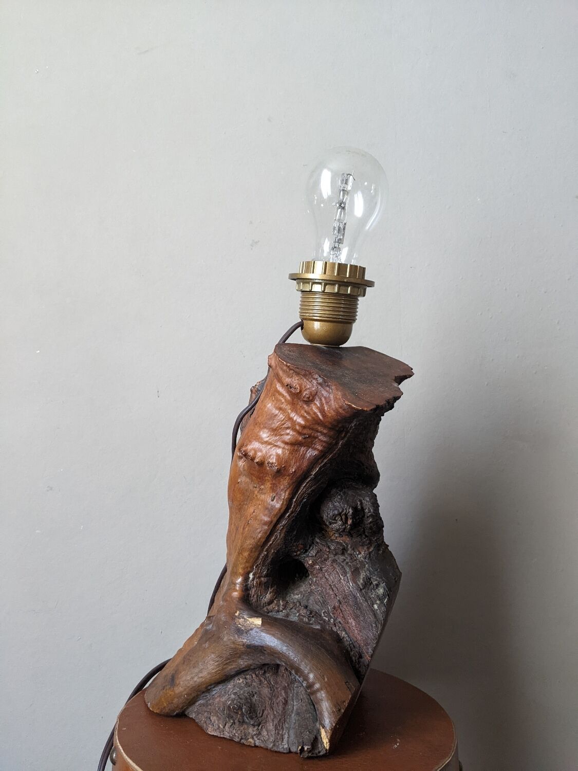 Olive wood lamp base folk art country decoration