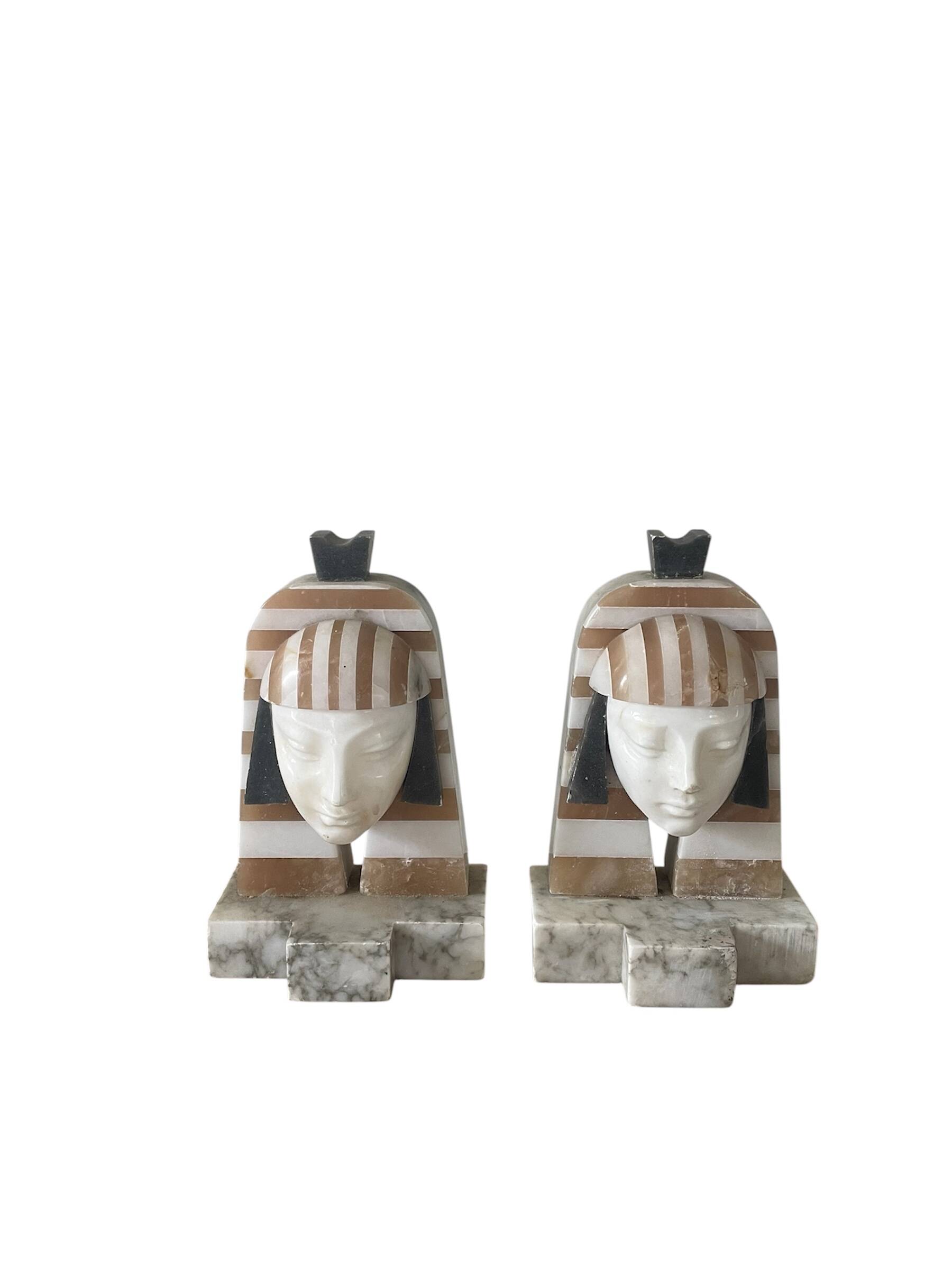 Art Deco "Egyptian Revival" pair of bookends in carved alabaster
