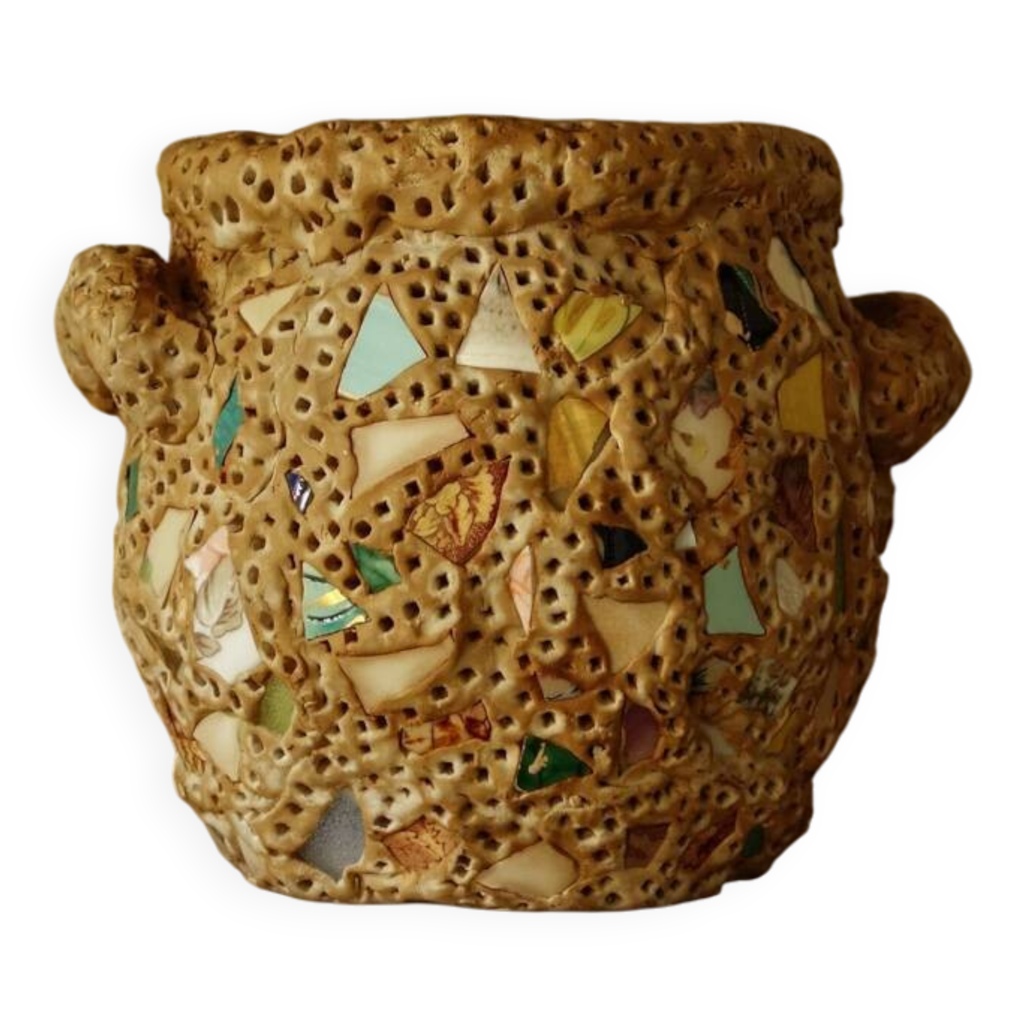 French Folk Art Mosaic Vase Pique Assiette