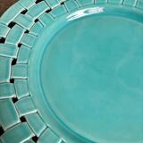 Assiette de présentation, plat en céramique tressée turquoise