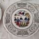 Lot de 6 assiettes à dessert parlantes en porcelaine opaque Gien France Proverbes et Militaires