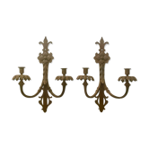 Large pair of non-electrified medieval style candle sconces rusty iron