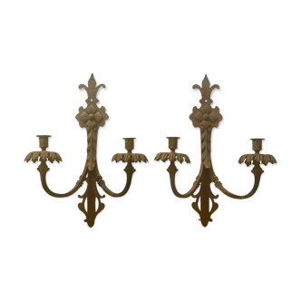Large pair of non-electrified medieval style candle sconces rusty iron