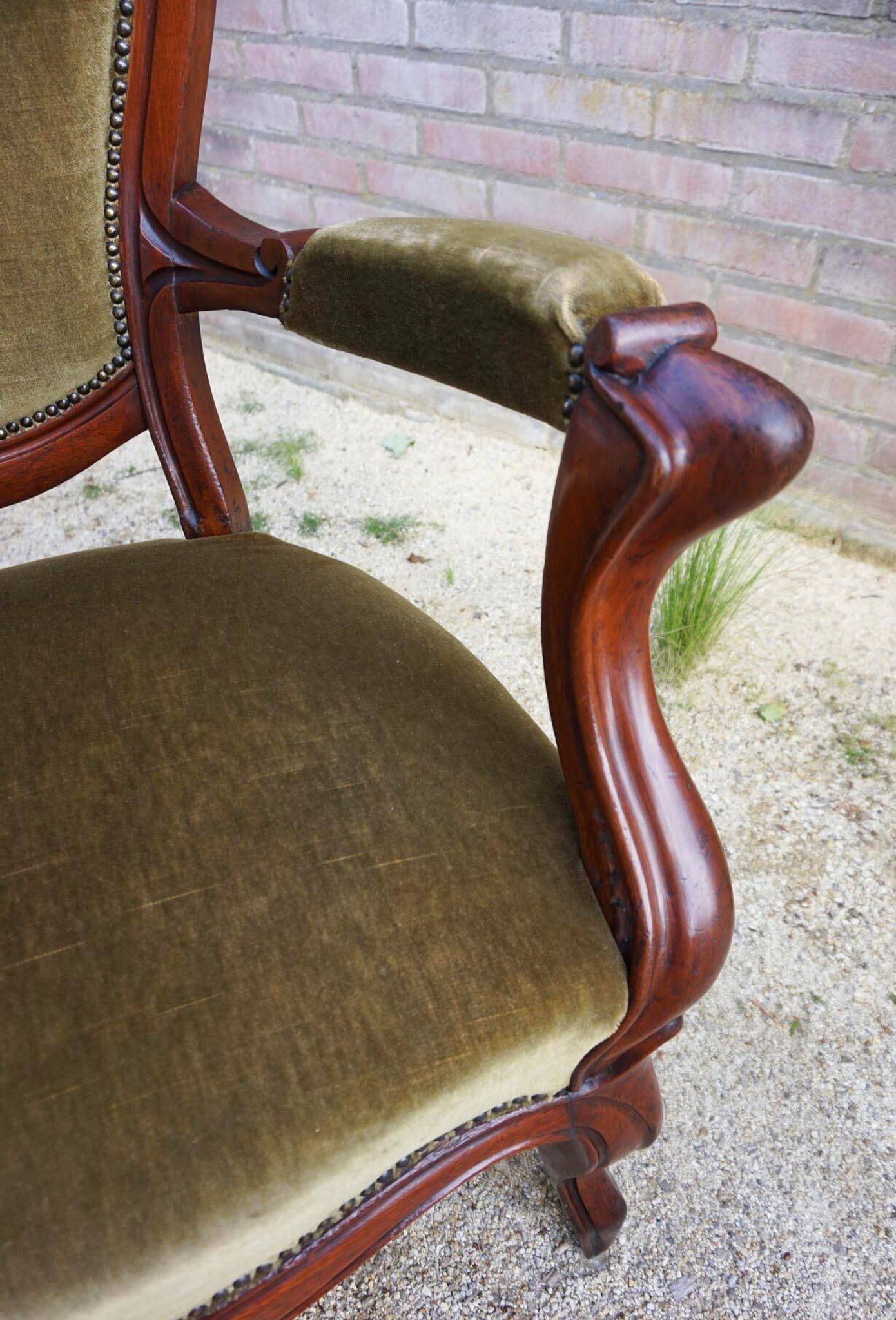 Mahogany Napoleon III Armchair with Carved Grapes  Decoration on Top, 1870s