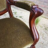 Mahogany Napoleon III Armchair with Carved Grapes  Decoration on Top, 1870s