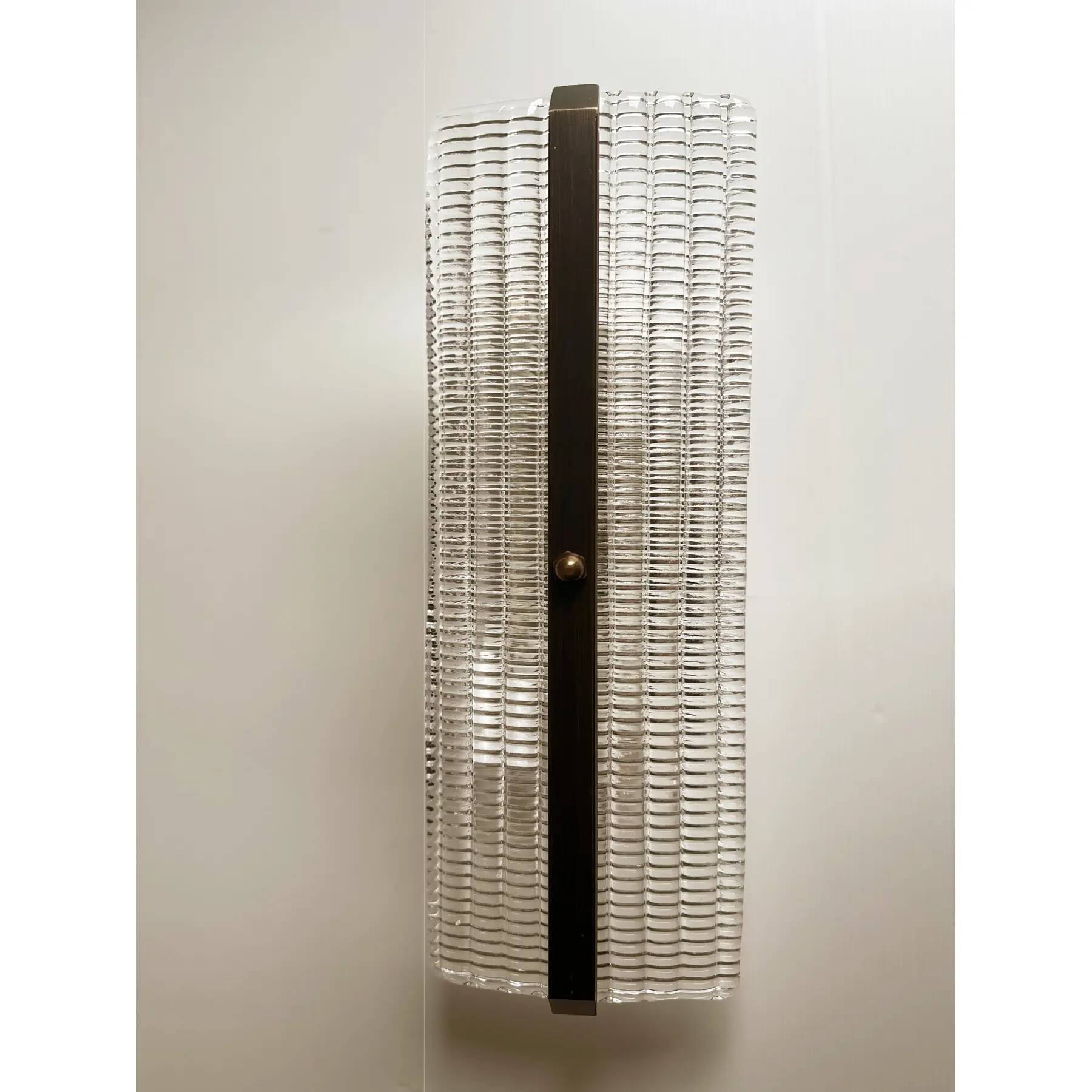 Elegant Brunish Diamanted Rectangular Murano Glass Wall Sconces – Two-Piece