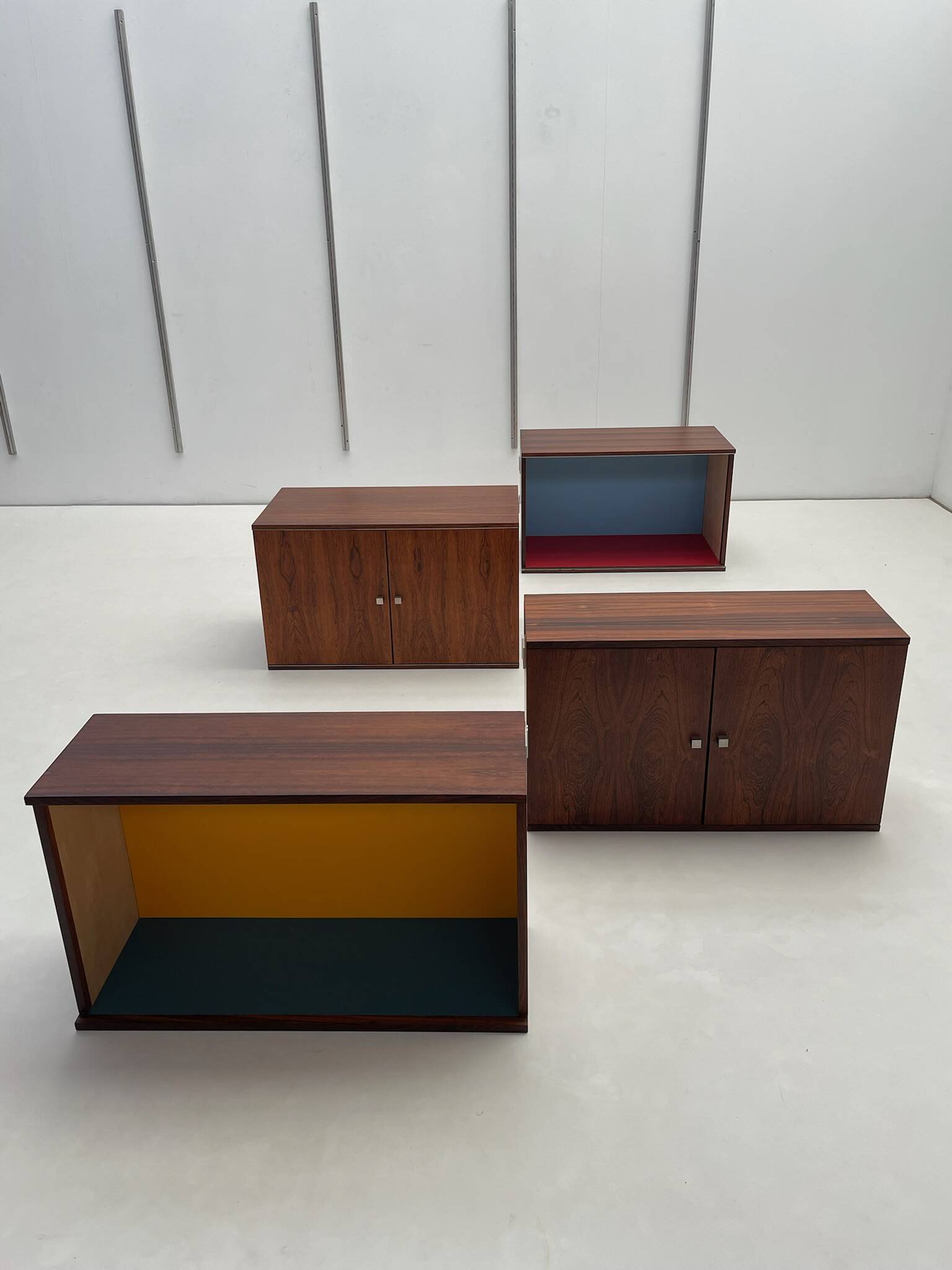 Large colorful wall unit in luxury wood