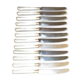Set of 12 dessert knives stainless blades Adrien Bergeon goldsmith
