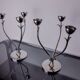 Pair of art deco candlesticks in stainless steel 3 flames and blue stones, Spain, 1970