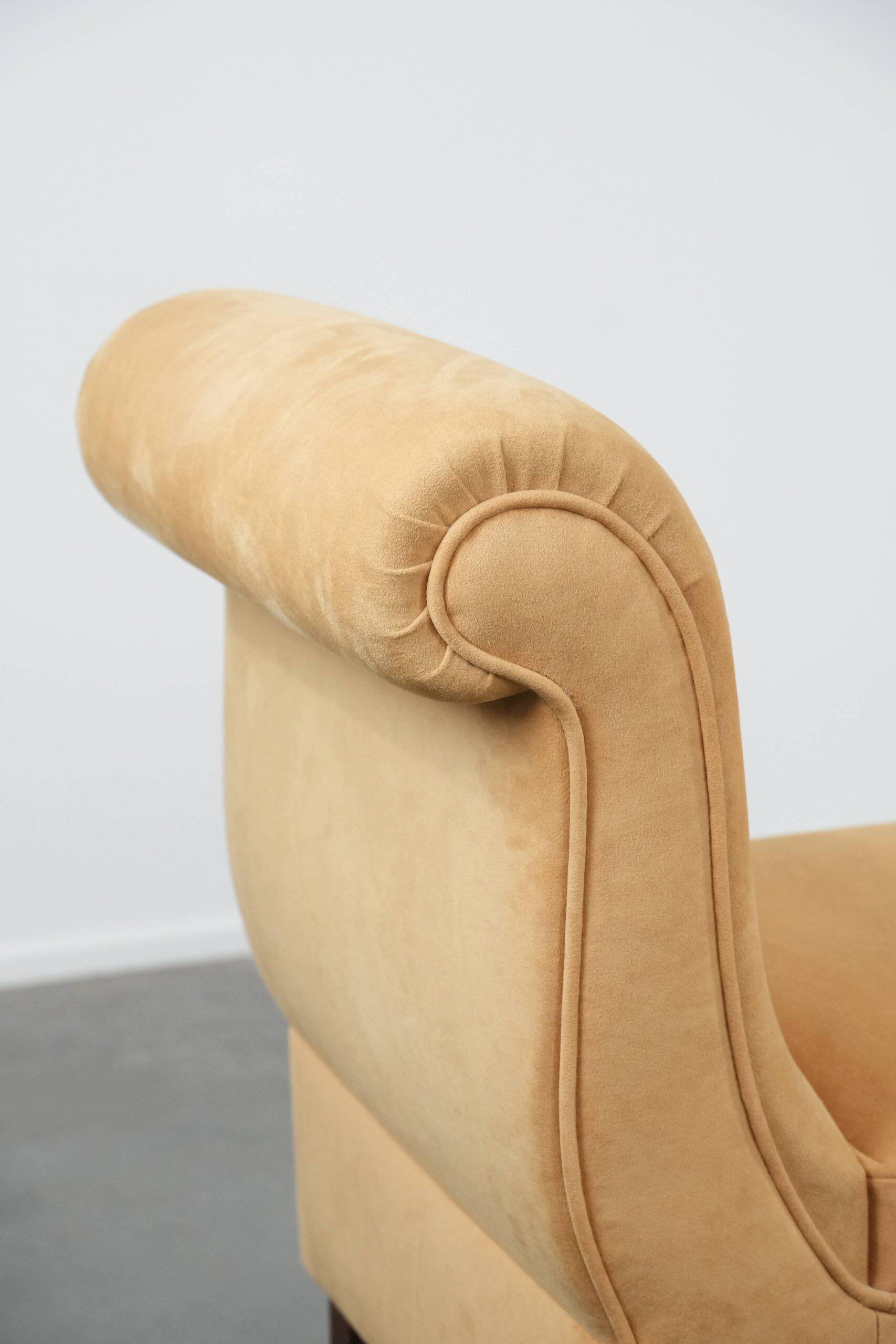 Mustard yellow fabric vintage bench from the late 20th century