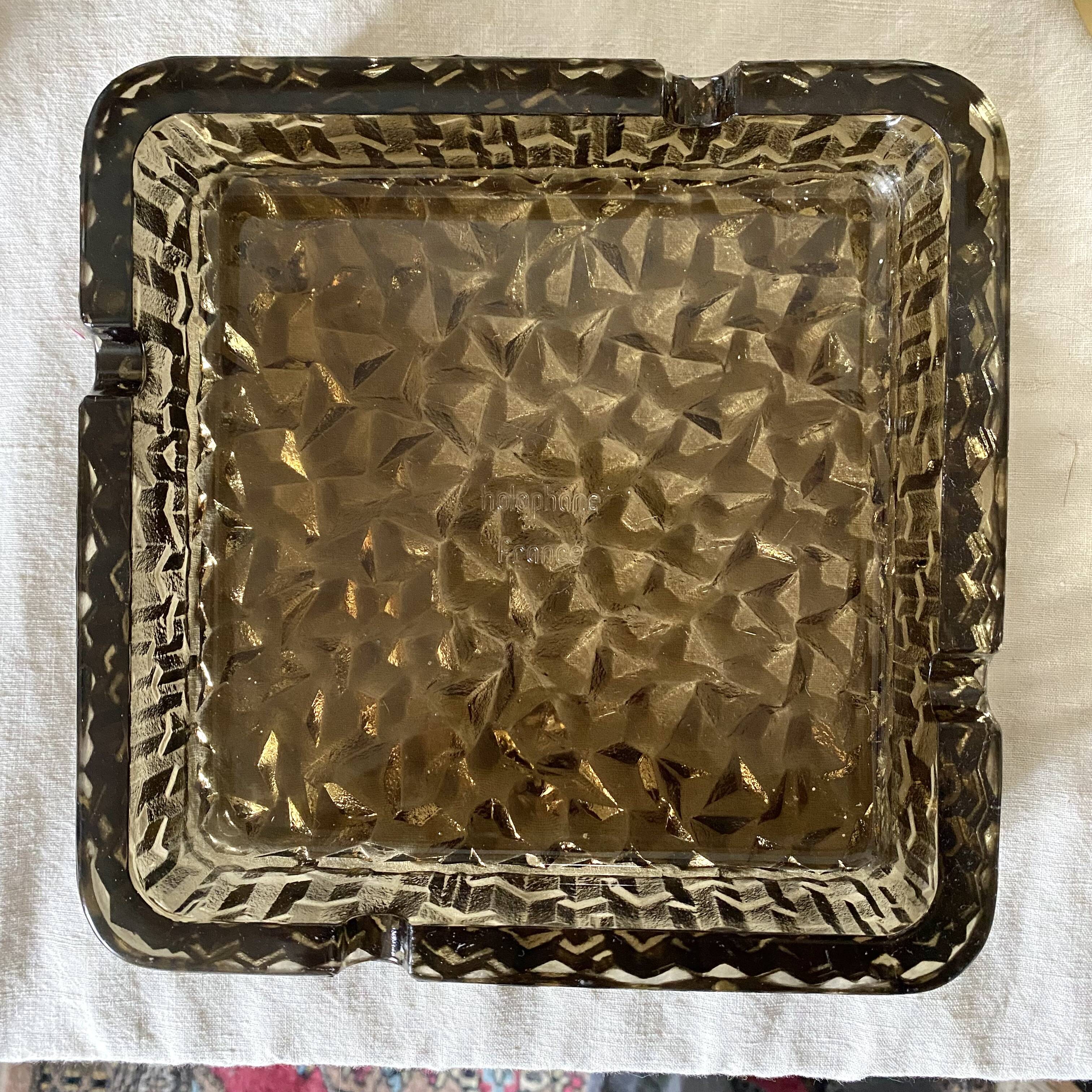 Vintage holophane glass ashtray France, 1970