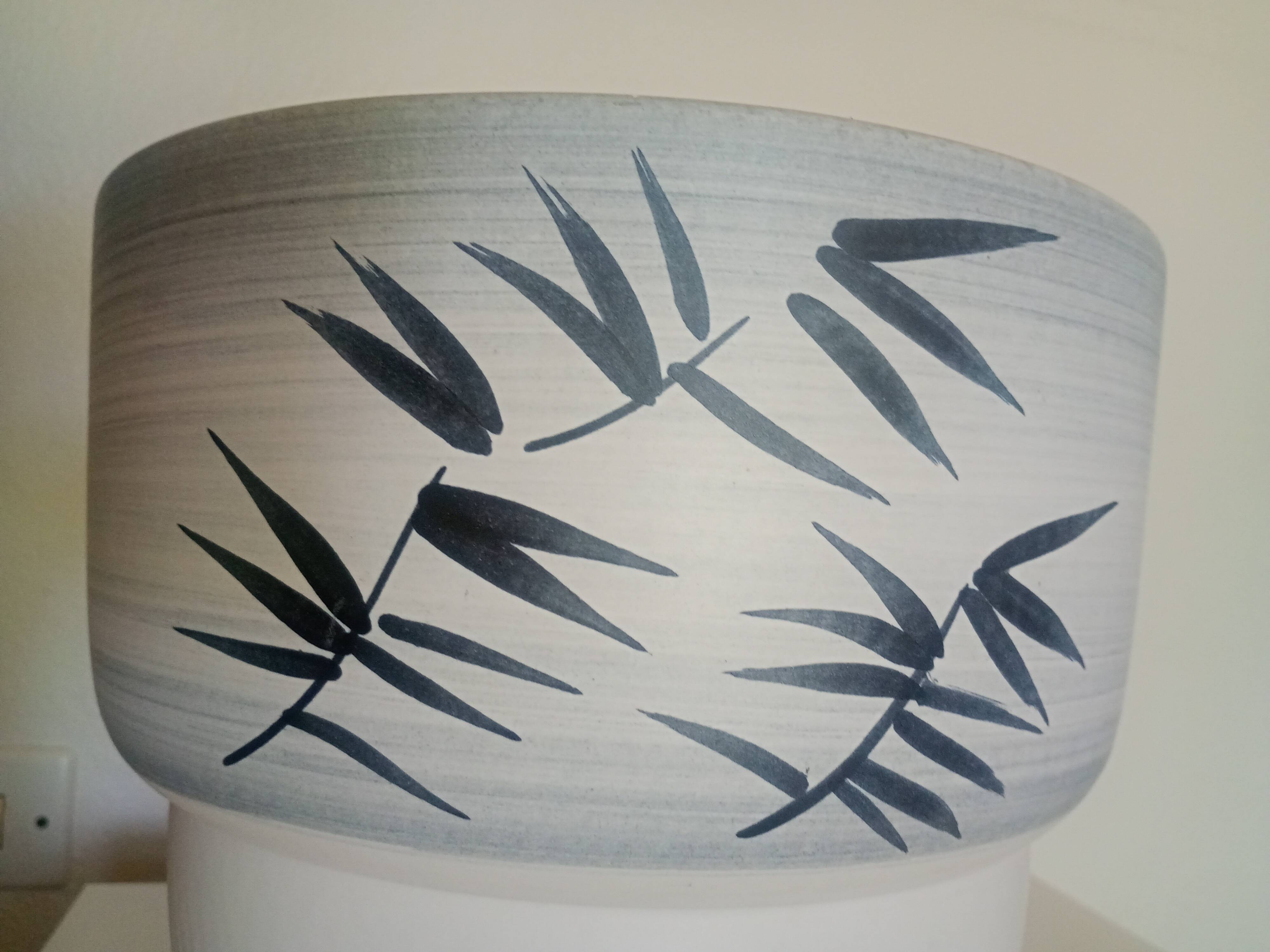 Paul MILLET in Sèvres - White & grey-blue vase - Black painted foliage