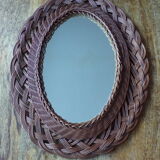 Vintage oval wicker mirror