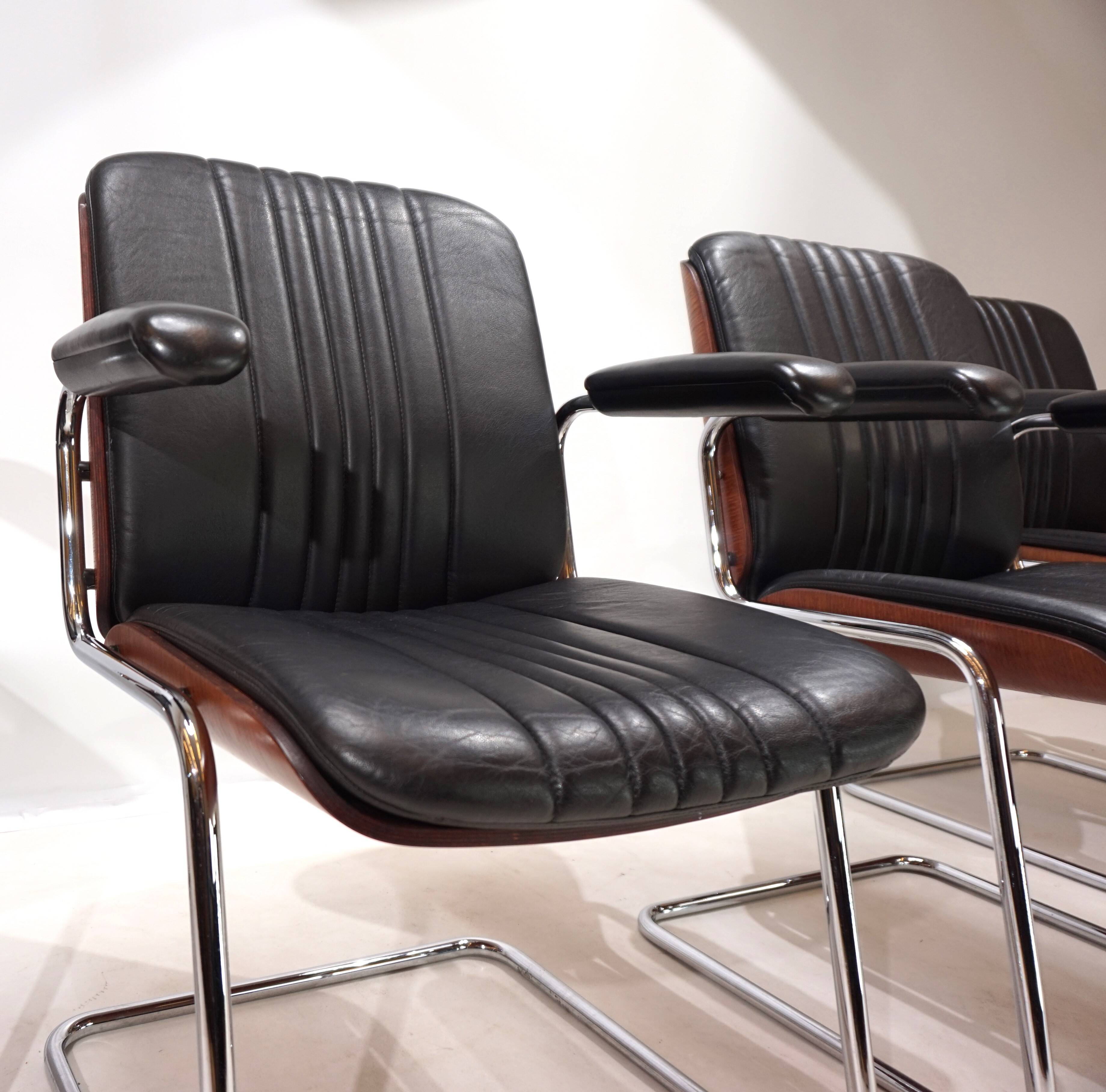Set of 4 Martin Stoll Leather Dining/Conference Chairs by Professor Karl Dittert