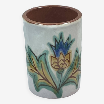Céramique Vintage, Pot à pinceaux émaillé d'un bleuet vintage 70" à identifier