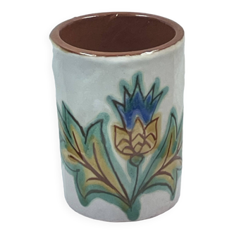 Vintage ceramic, 70" vintage cornflower enameled brush pot to identify