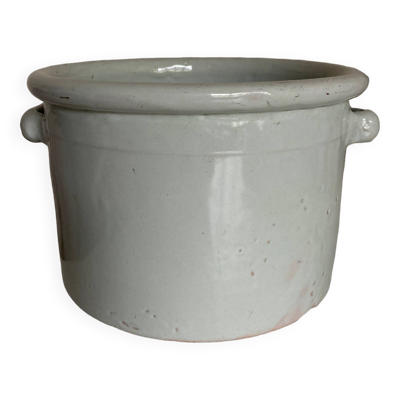 Cache pot XXL blanc en terre vernissée 1960 Italie