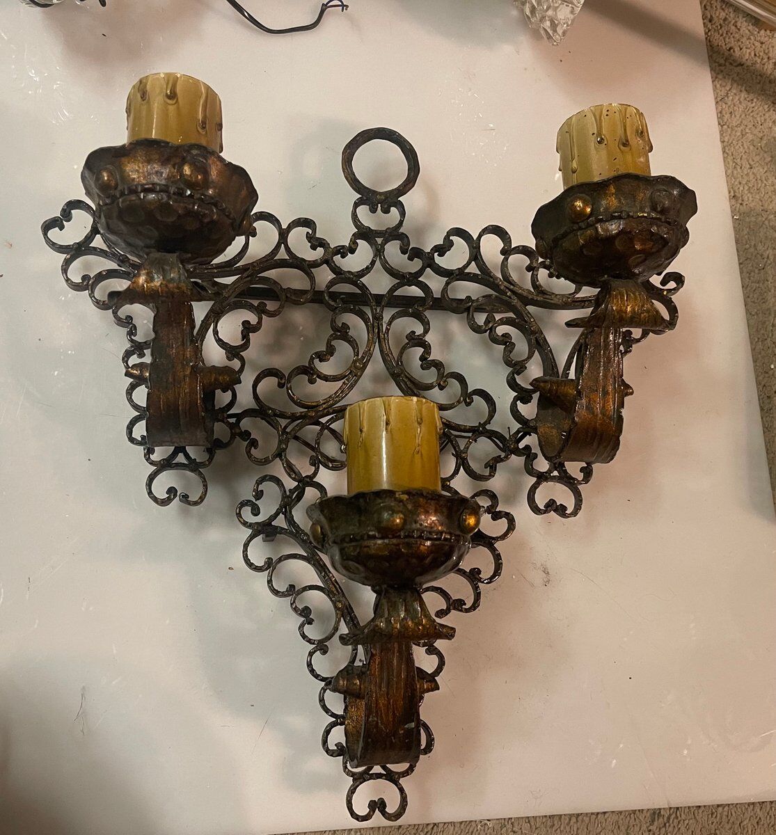 Pair of wrought iron sconces, 1980s