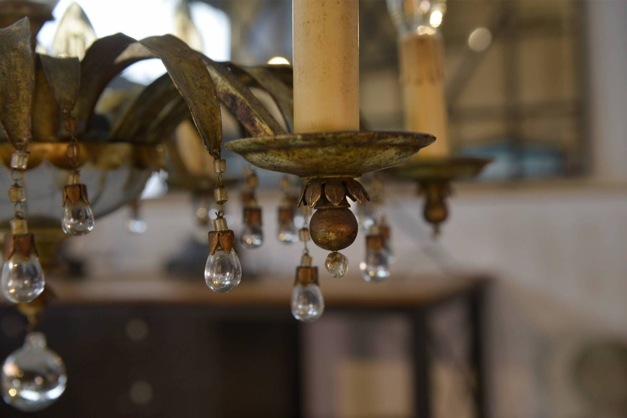Metal suspension with pendants attributed to Maison Jansen 1970s.