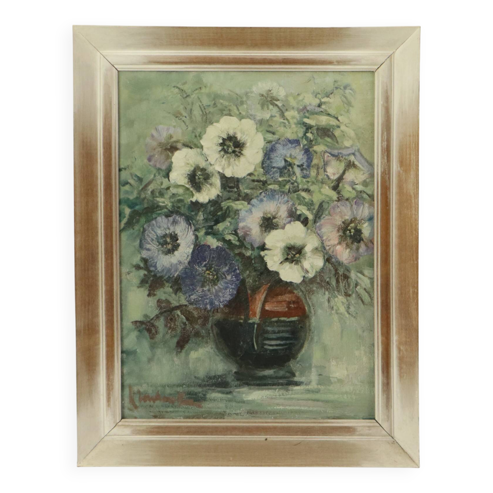 Vintage Flowers Still Life Amateur Painting Framed Signed