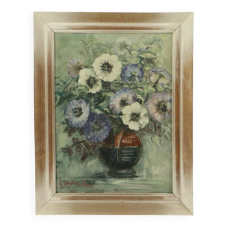 Vintage Flowers Still Life Amateur Painting Framed Signed