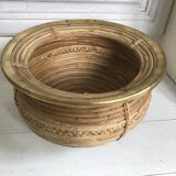 Rattan and vintage brass pot cover
