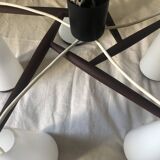 Scandinavian 5-light teak and opaline chandelier