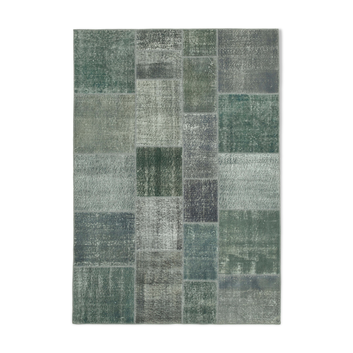 Hand-knotted oriental overdyed 171 cm x 243 cm grey patchwork carpet