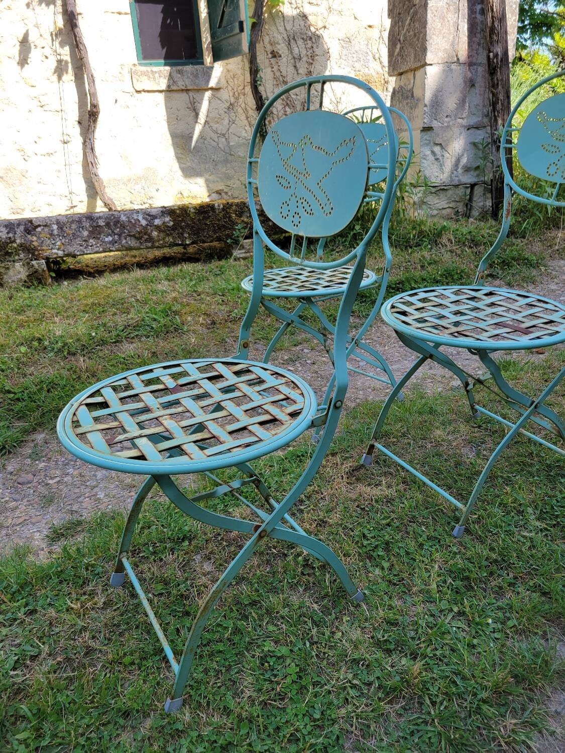 Wrought iron folding garden chairs