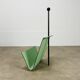 Postmodern magazine rack by Porada Arredi, green leather, 1980s Memphis.