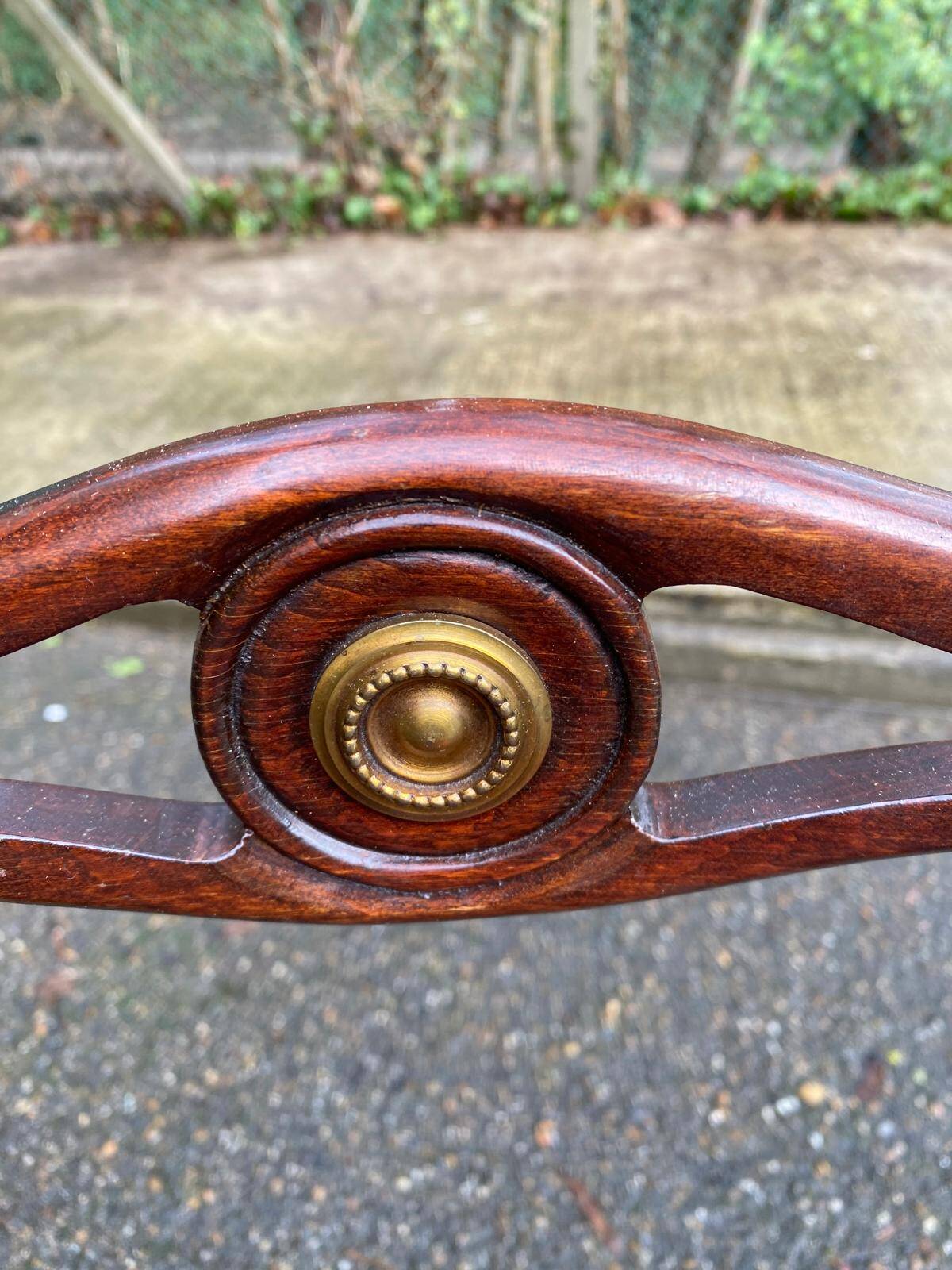 Mahogany chair in English style with burgundy fabric from the 20th century.