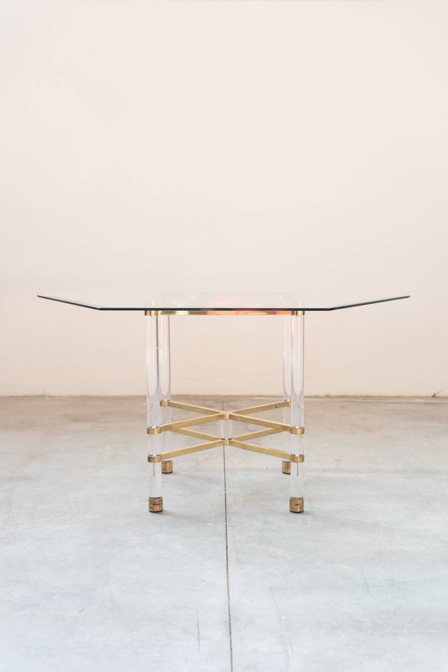 Hexagonal glass table by Sandro Petti, for Angolometallarte, 1970