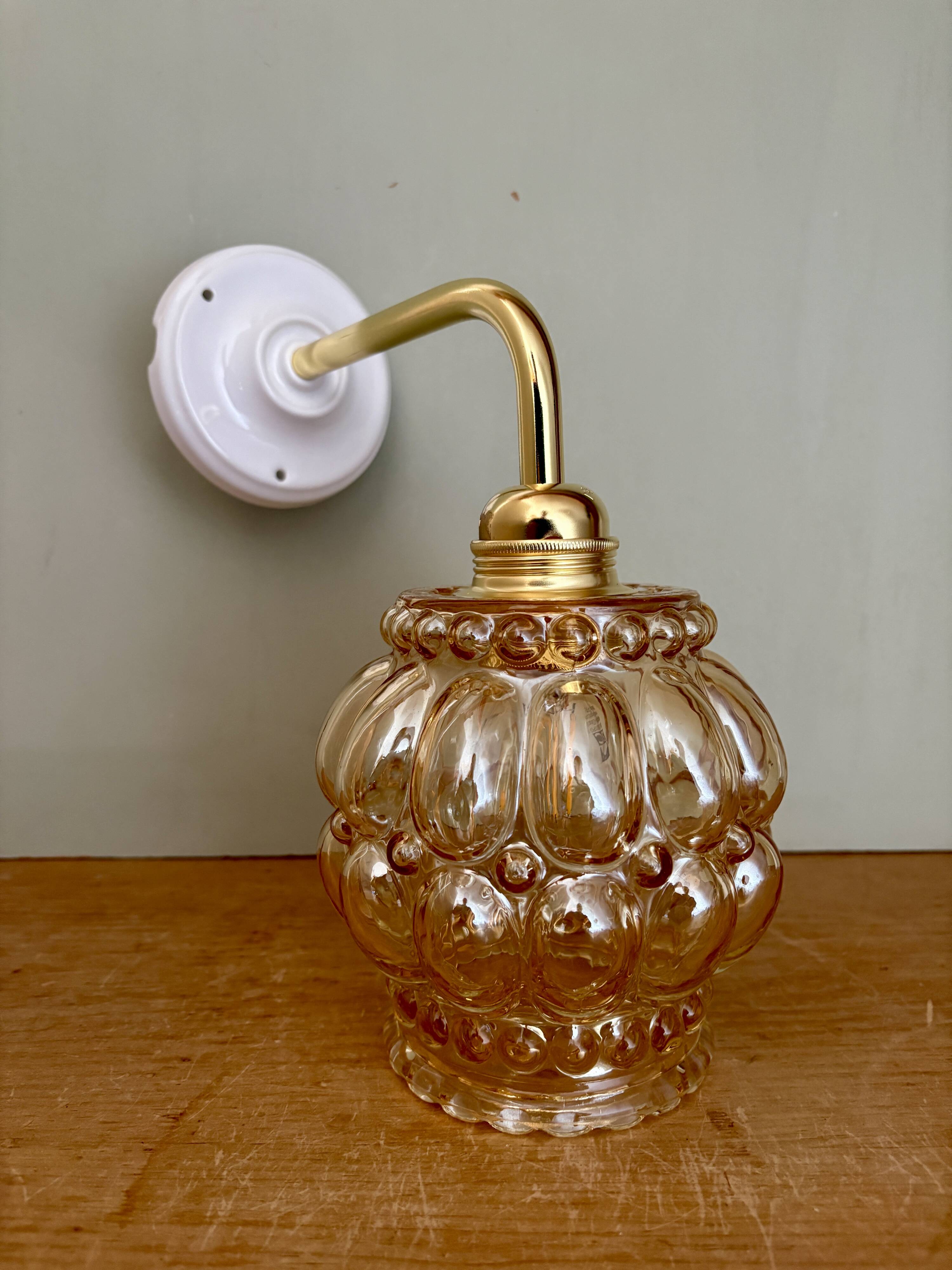 Vintage globe angled wall light in bubbled glass